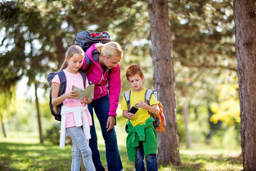 Fototapeta premium mother and child on mountaineering.