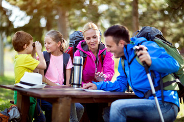 Family having fun on hiking.