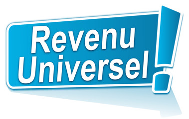 revenu universel sur étiquette bleue