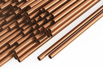 Copper pipes on a white background. 3d rendering