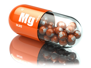 Manganese magnesium Mg element pill. Dietary supplements. Vitamin capsules. - obrazy, fototapety, plakaty