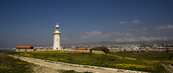 Fototapeta na wymiar The lighthouse on Paphos Headland, Cyprus.