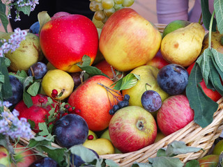 Wooden basket full of fruits