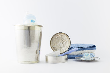 Baby boy luxurious items collection isolated on white background
