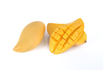 Yellow mango isolated on white background (mango, fruit, juice)