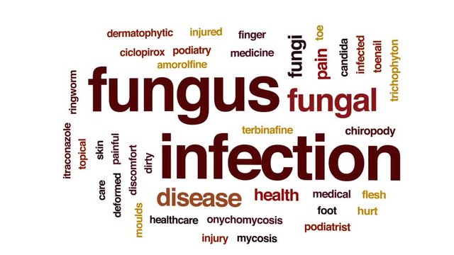 Fungus infection animated word cloud, text design animation.