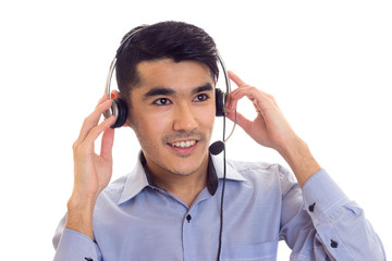 Young man using headphones 