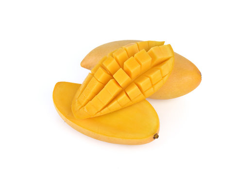 Yellow mango isolated on white background (mango, fruit)