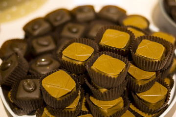 Caramel and chocolate candy cubes