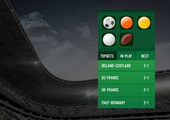 Betting App Interface stadium