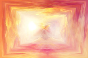 Tunnel from clouds background texture watercolor fairy-tale design
