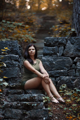 Woman on stone stairs
