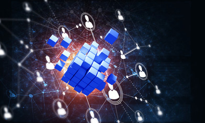 Concept of Internet and networking with digital cube figure on dark background