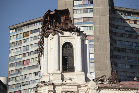 Damage on old church during an earthquake in Chile