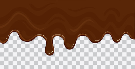 Flowing melted chocolate cartoon vector illustration isolated on transparent background