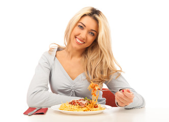 Young Woman Having Spaghetti