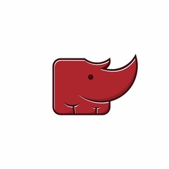 Red Cute Square Rhino Logo Template
