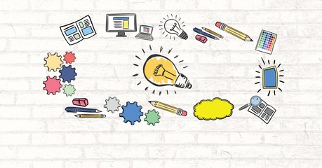 Colourful lightbulb with drawings graphics