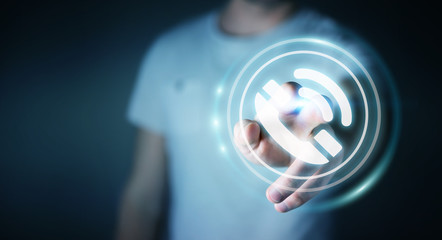 Businessman using hotline customer assistance 3D rendering