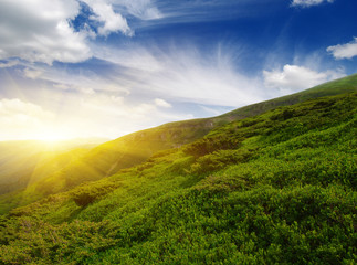 Fototapeta premium Mountain landscape on sun