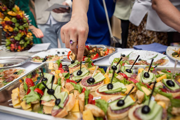 Street food, canape on table, catering service