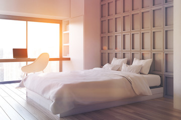 Bedroom with computer table, side, toned