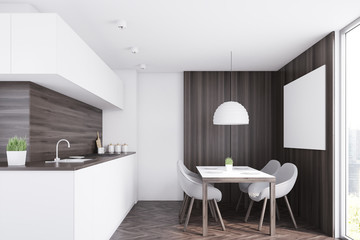Dark kitchen counter, table