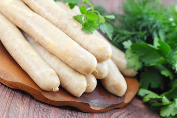 Raw chicken sausages prepared for frying