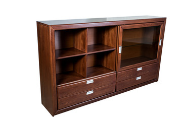 Furniture. Wooden chest of drawers isolated on a white