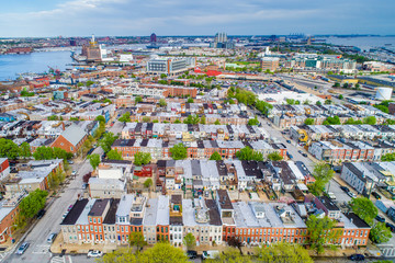 Aerial view of Riverside Park and Locust Point, in Baltimore, Maryland.