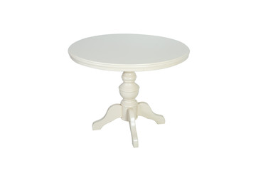 Round wooden table isolated on white background