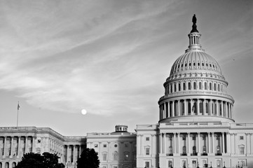 Capitol B&W with the moon