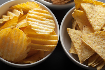 Potato chips in bowl on a table