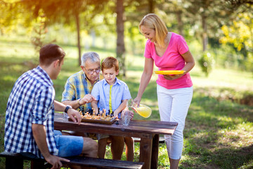 family break from a game of chess .