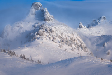 Morning sky and snowy mountains