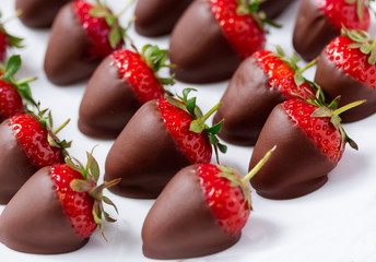 Strawberries in dark chocolate.