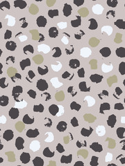 Fototapeta na wymiar Abstract seamless pattern of leopard spots in gray, beige, white and pink. Ink and brush. Hand drawn. Vector illustration.