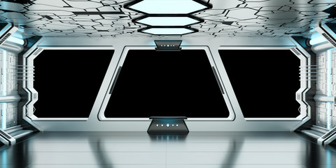 Spaceship blue and white interior 3D rendering © sdecoret
