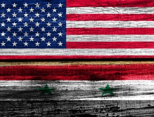 The wooden surface. Flags: USA, Syria
