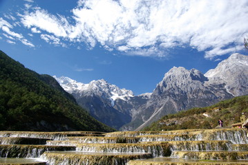 View of Yulong Mountain with blue sky and white cloud