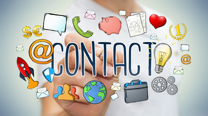 Businessman drawing manuscript contact text