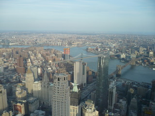 Obraz premium View at Brooklyn and Manhattan Bridges in the evening light