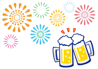 花火　生ビールで乾杯 © マルノブ
