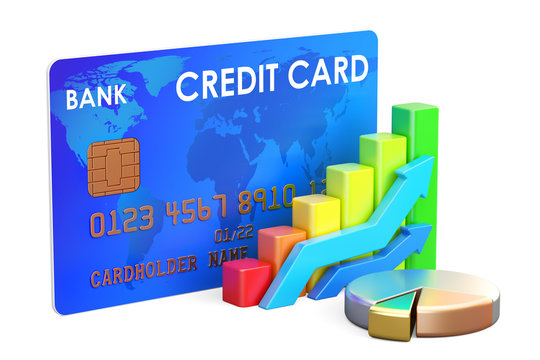 Credit card with chart and diagram, 3D rendering