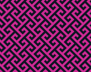 Seamless black and magenta pink diagonal vintage ancient tribal geo op art mod pattern vector