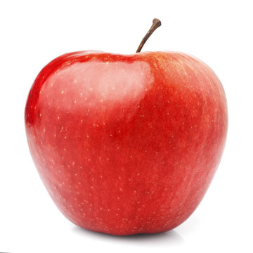 red juicy shiny apple on white background, isolated, high quality photo