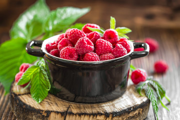 Fresh raspberry with leaves