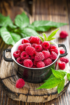 Fresh raspberry with leaves