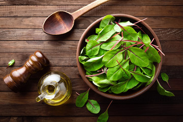 Fresh mangold leaves, swiss chard or leaf beet