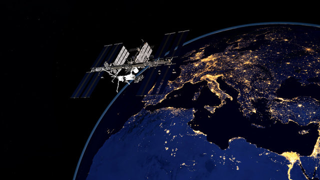 Extremely detailed and realistic high resolution 3D image of ISS - International Space Station orbiting Earth. Shot from space. Elements of this image are furnished by Nasa.